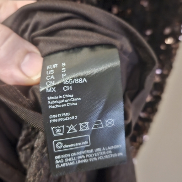 NWT H&M Full Sequin Dress Spaghetti Strap Women's Size S Brown With Slit - Picture 4 of 5